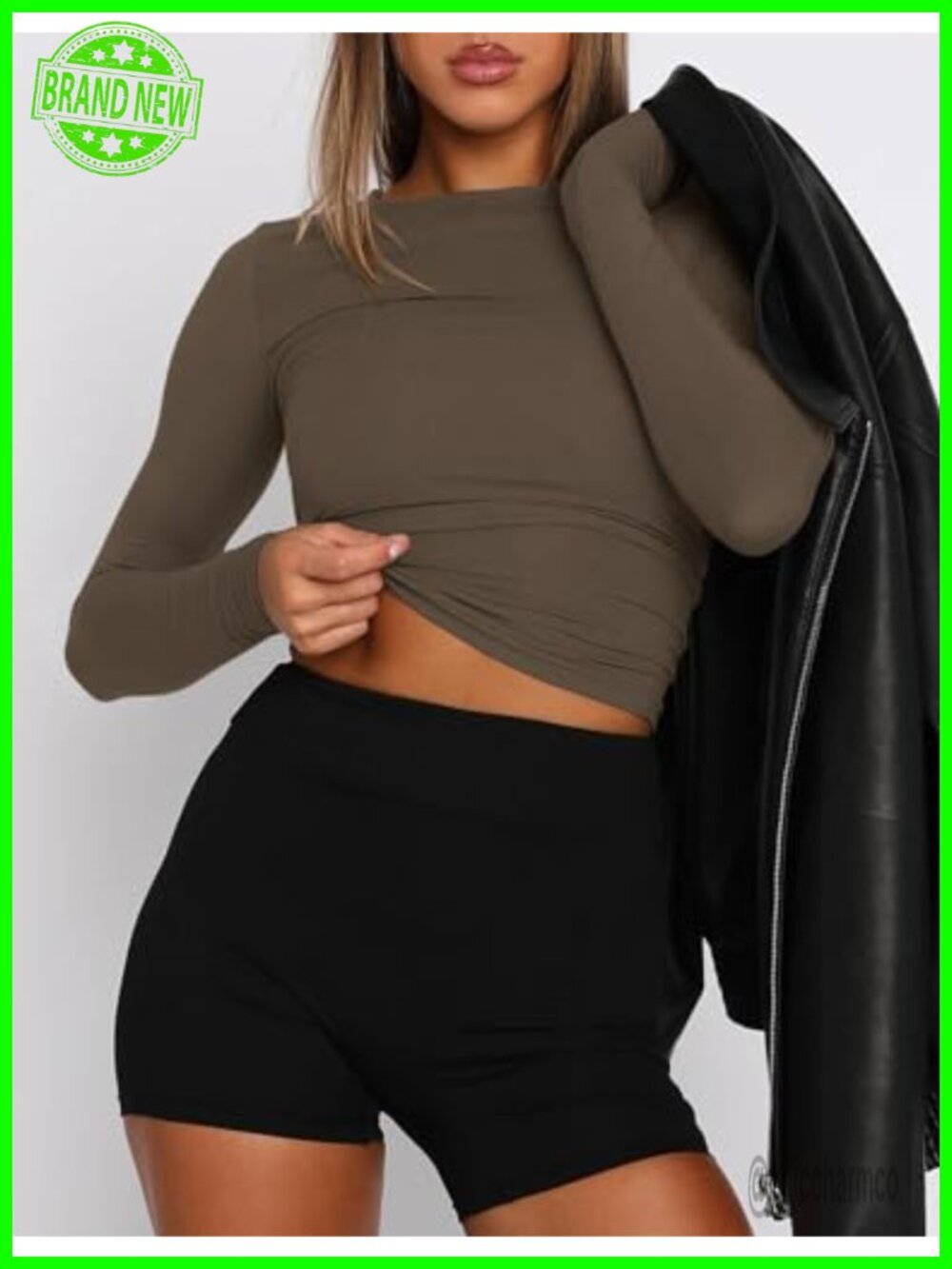 Long Sleeve Crop Top 2 Pack Fall Going Out Outfits Cute Tight Basic Tees Shirt - Picture 3 of 7